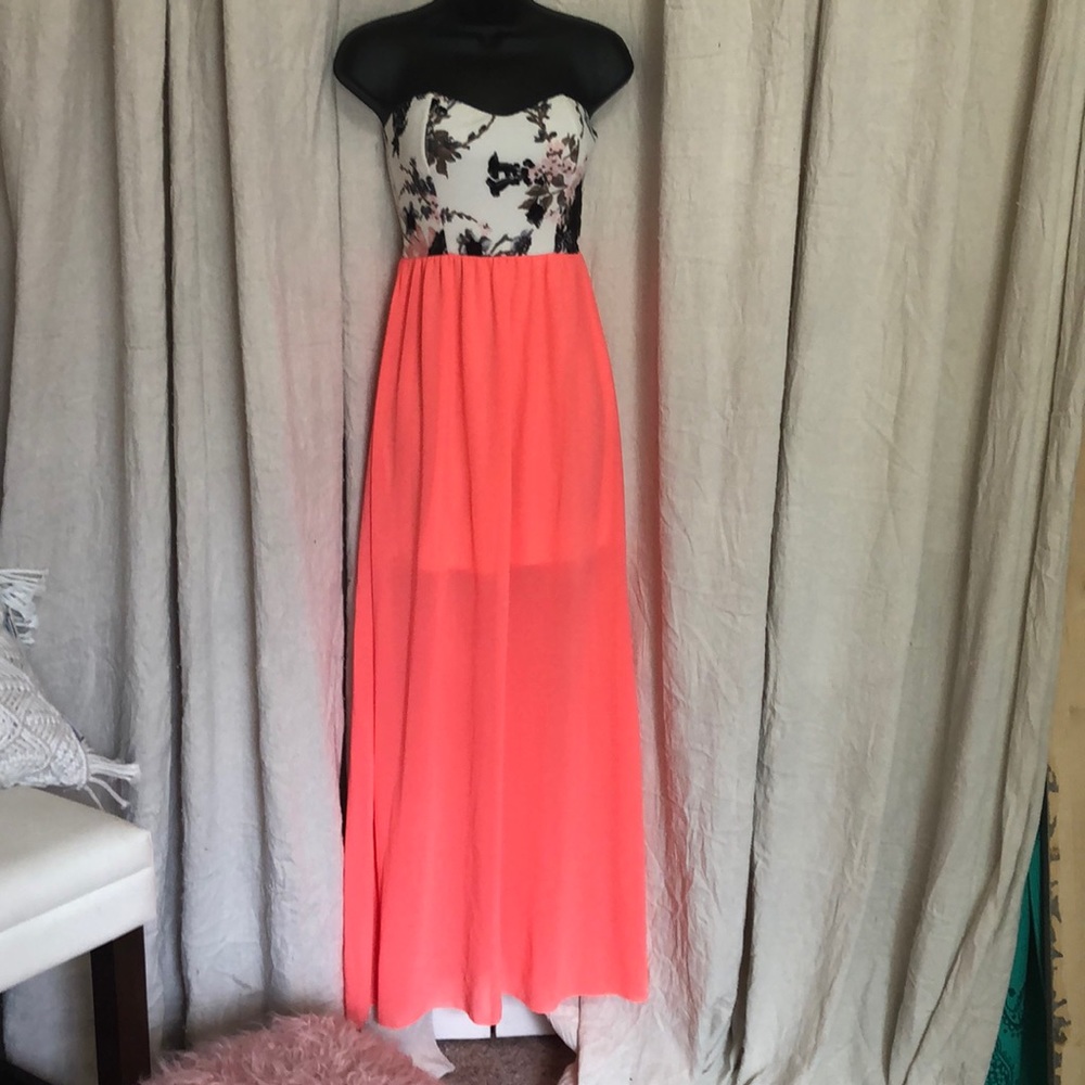 Floral top coral maxi dress